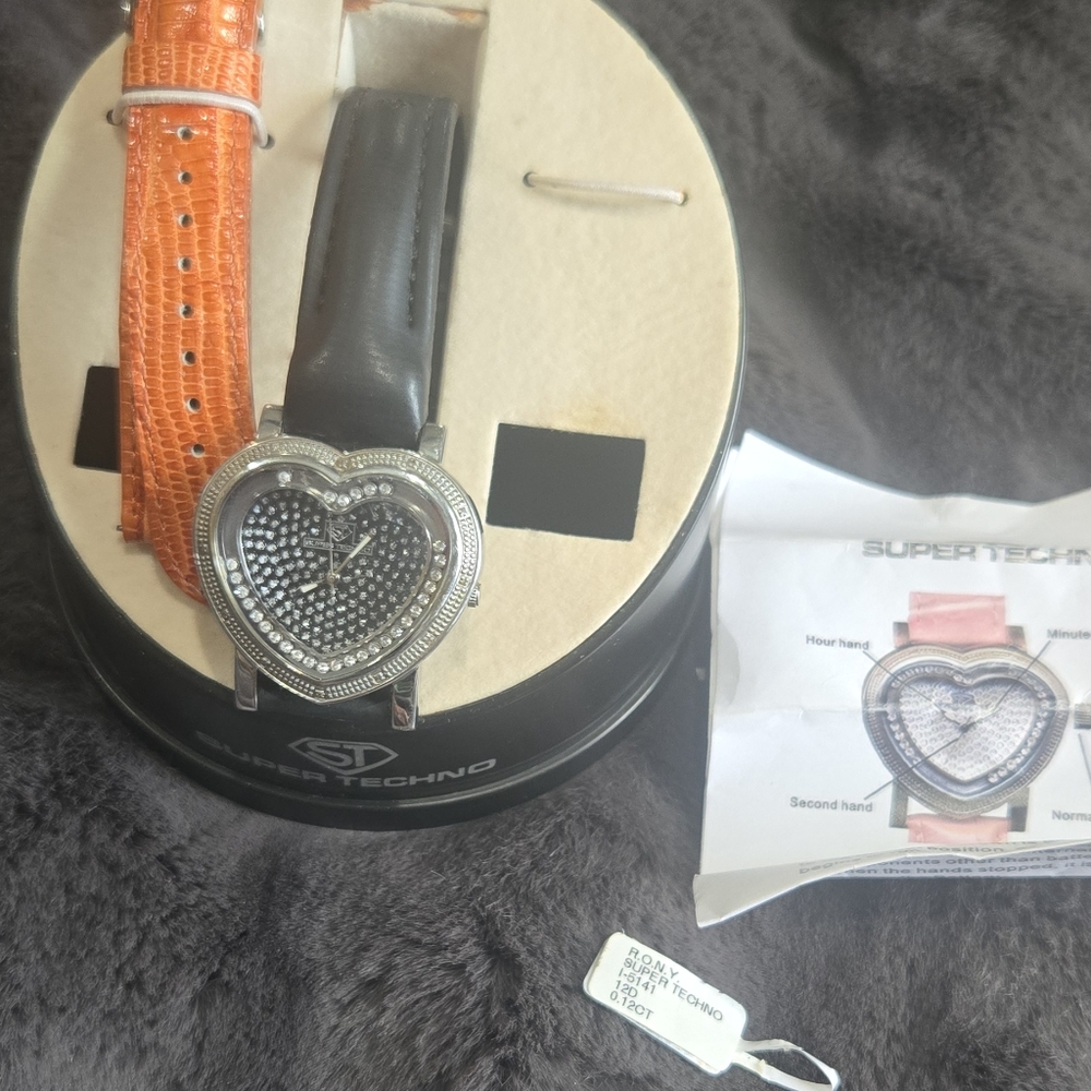 Super Techno Heart Watch with orange Band